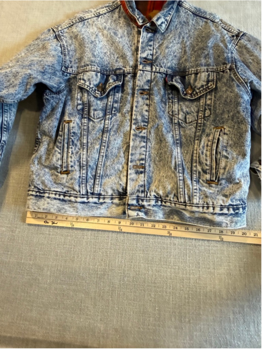 Vintage Levi’s 80s acid wash plaid lined button up jean jacket size Large - Picture 11 of 14